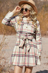 Pink Plaid Button Up Long Sleeve Belted Flannel Dress