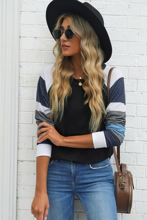 Color Blocked and Black Pullover Top