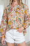 Multicolor Boho Floral Print Puff Sleeve Shirt