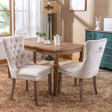  Set of 2 Wood Dining Chairs Upholstered and Tufted in Beige