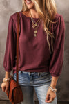 Red Solid Color 3/4 Puff Sleeve Round Neck Top | Available in 3 Colors