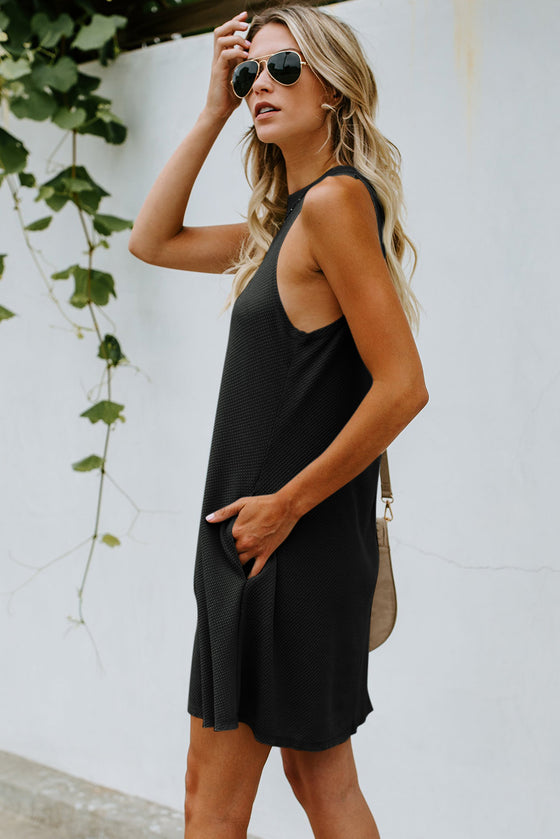 Black Crisscross Cut-out Back Knit Sleeveless Dress | Available in Gray