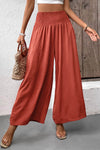 Red Smocked Pockets High Waisted Beach Pants