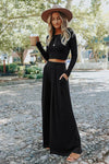 Black Plain Ribbed Crop Top & Wide Leg Pants Two Piece Pants Set | 3 Colors Available