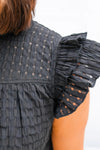 Black Frilled Neck Ruffle Textured Blouse