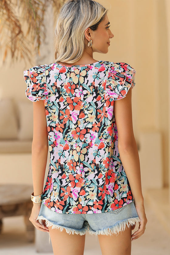 Multicolour Boho Floral Print Ruffle Blouse