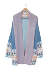 Blue Aztec Print Western Open Front Knit Cardigan