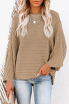 Apricot Solid Color Ribbed Knit 3/4 Sleeve Pullover Sweater | Available in 5 sizes