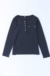 Dark Blue Casual Long Sleeve Snap Button Henley Top | Available in 2 Colors