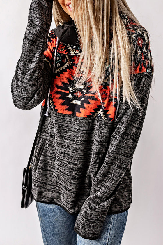 Black Tribal Geometric Print Hoodies with Pocket | Other Colors Available