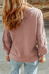 Pink Lace Waffle Knit Crisscross Straps V Neck Long Sleeve Top |Available in 2 Colors