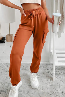  Orange Drawstring Cargo Pockets Jogger Pants