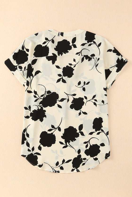 Floral Printed V Neck Short Sleeve Blouse | Available in 3 Colors