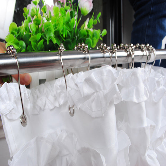 Vintage Style Ruffled Shower Curtain in White