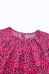 Pink and Black Leopard Long Sleeve Pleated Blouse