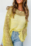 Orange Knit Cut Out Crochet Long Sleeve Tunic Top