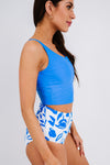 Blue Square Neck Sleeveless Floral Print Tankini Swimsuit | Available in 4 Styles