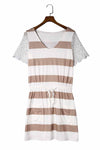 White Lace Crochet Short Sleeve Drawstring Striped Dress