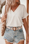 Ivory V-Neck Textured Blouse