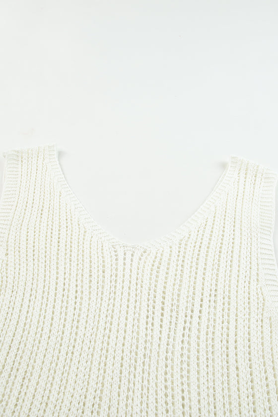 White Hollowed Knit V Neck Tank Top | Available in 2 Colors