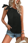 Black Solid Color Asymmetrical Knot Textured Sleeveless Shirt | Available in 2 Colors