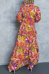 Multicolor Abstract Print Boho V Neck Tassel Tie Maxi Dress