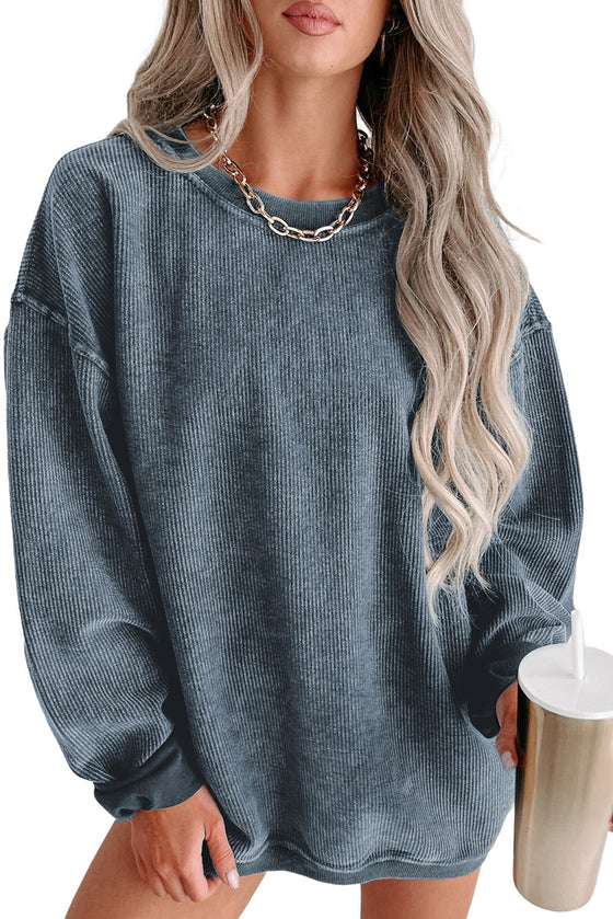 Pink Solid Ribbed Round Neck Pullover Sweatshirt |Available in 6 Colors