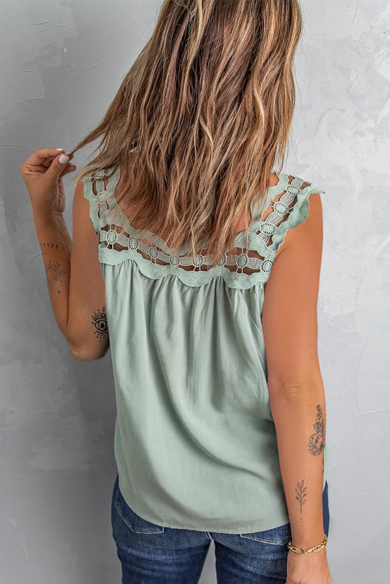 Pastel Green Crochet Square Neck Sleeveless Shirt