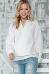 White Quilted V-Neck Solid Color Long Sleeve Top | Available in 4 Colors