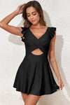 Black Cut Out Ruffle Crossed One Piece Swim Dress | Available in 2 Colors