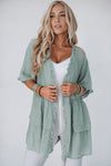 Green Ruffled Trim Short Sleeve Open Front Kimono | Available in Other Colors