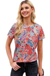 Red Short Sleeve Floral Print T Shirt