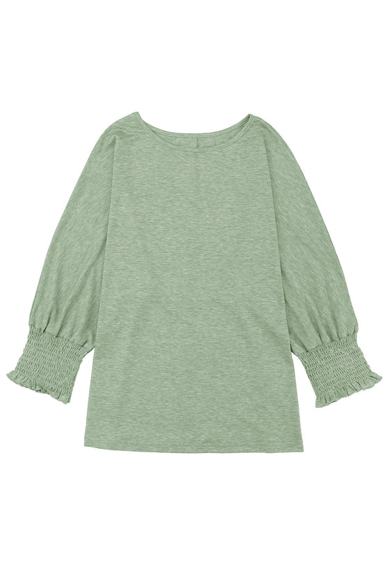 Black Plain Smocked 3/4 Sleeve Casual Loose T Shirt | Available in 3 Colors