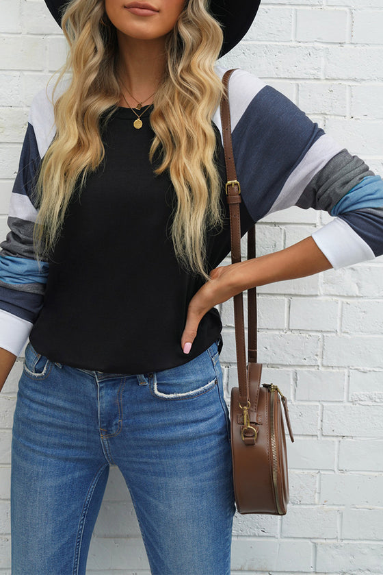 Color Blocked and Black Pullover Top