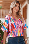 Multicolor Watercolor Abstract Design Blouse