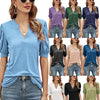 Women's Pleated Puff Sleeve Tops Summer V Neck T Shirts Casual Loose Blouses