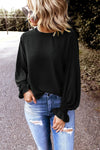 Plain Pullover Smocked Cuffs Long Sleeve Blouse | Available in Black and Red Colors