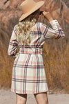 Pink Plaid Button Up Long Sleeve Belted Flannel Dress