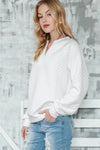 White Quilted V-Neck Solid Color Long Sleeve Top | Available in 4 Colors