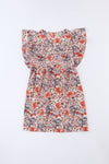 White Round Neck Ruffled Flutter Floral Short Dress