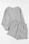 Gray Textured Long Sleeve Top & Drawstring Shorts Set | Available in Other Colors