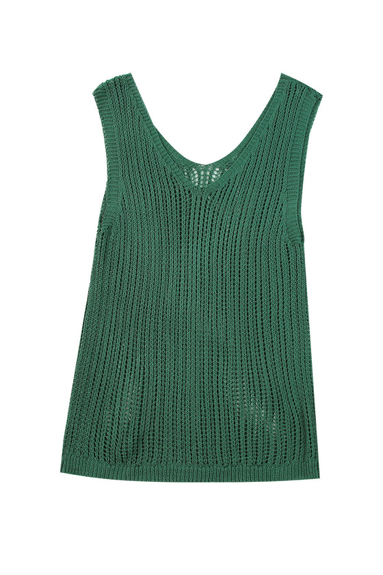 White Hollowed Knit V Neck Tank Top | Available in 2 Colors