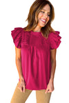 Rose Red Ruched Ruffle Blouse | Available in 3 Colors