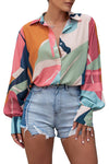 Multicolor Abstract Print Cuffed Sleeve Shirt