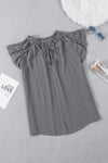 Gray V Neck Tiered Ruffle Sleeve Top | Available in 2 Colors