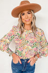 Multicolor Floral Print Smocked Cuffs Long Sleeve Blouse | Available in 2 Patterns