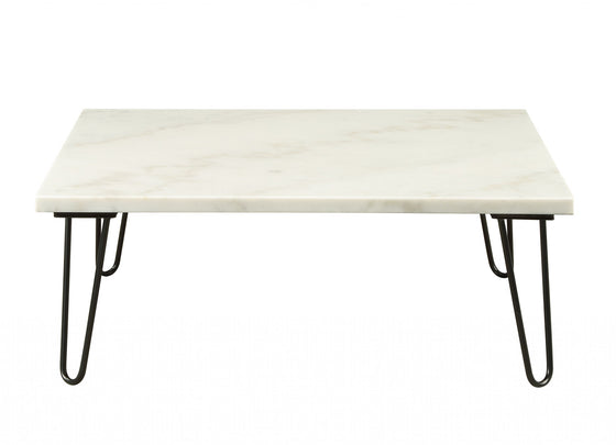 40" White and Black Faux Marble and Iron Coffee Table