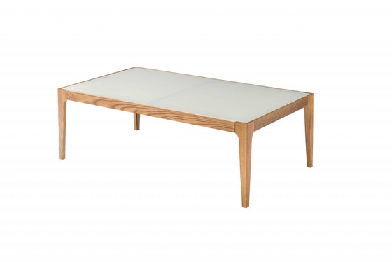 43" White and Natural Glass Coffee Table