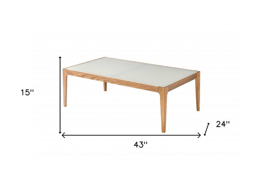 43" White and Natural Glass Coffee Table