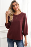 Red Solid Color 3/4 Puff Sleeve Round Neck Top | Available in 3 Colors